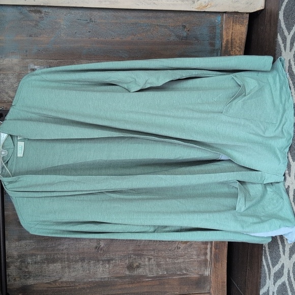 LOGO Lounge Chiffon Swiss Dot Open Front Cardigan in Lagenlook Green- Women's XL - Picture 4 of 8